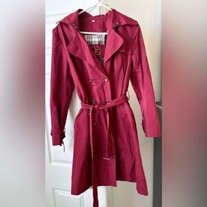 Women’s Double-Breasted Fuchsia Trench Coat with Belt